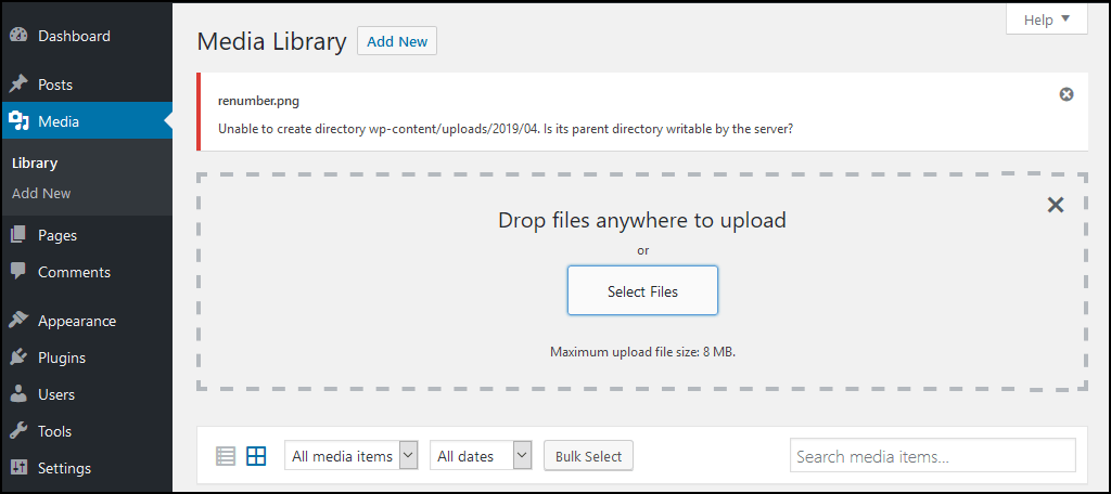 image uploading issue in WordPress and how to fix it